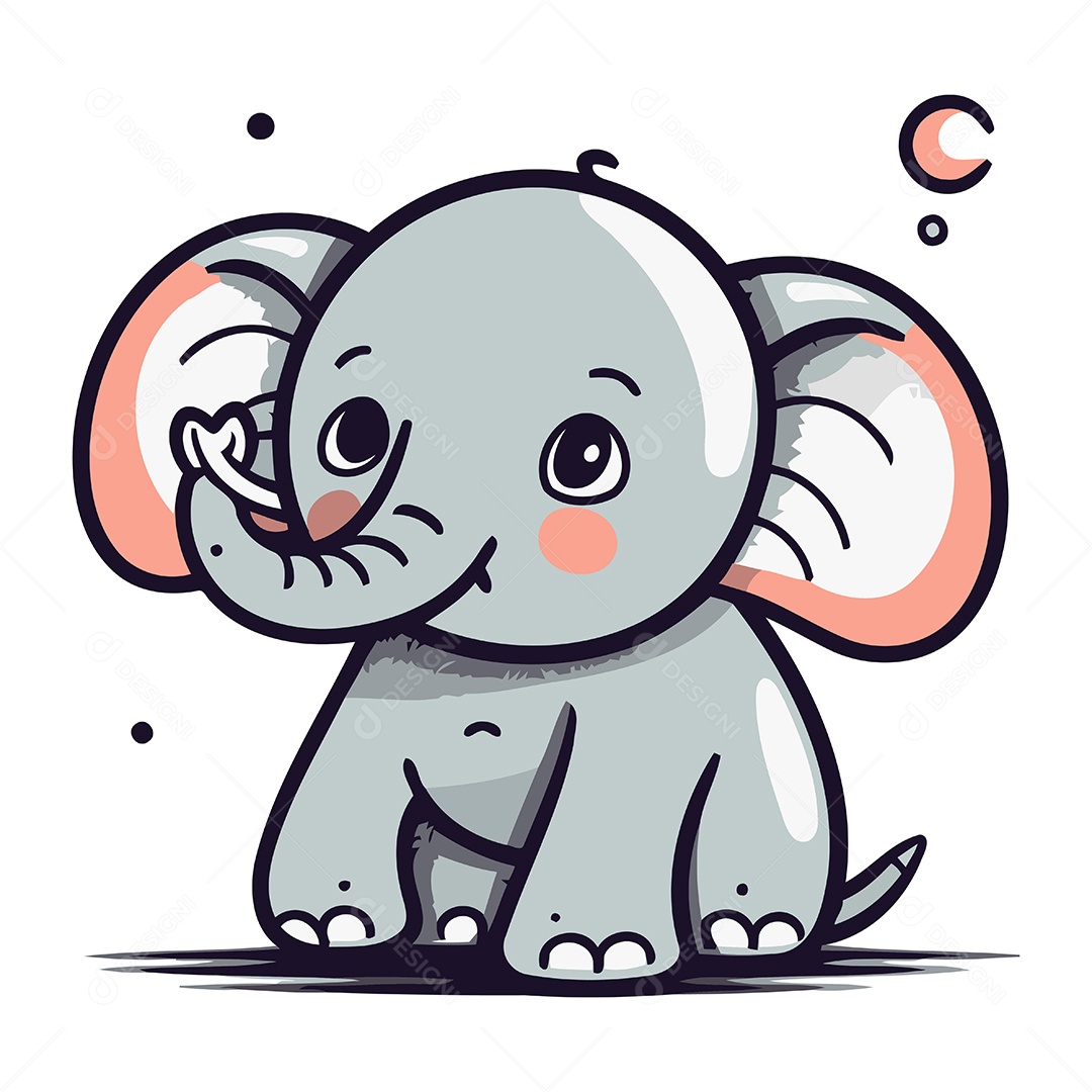 Elefante Fofo de Desenho Animado Ilustração Vetor EPS