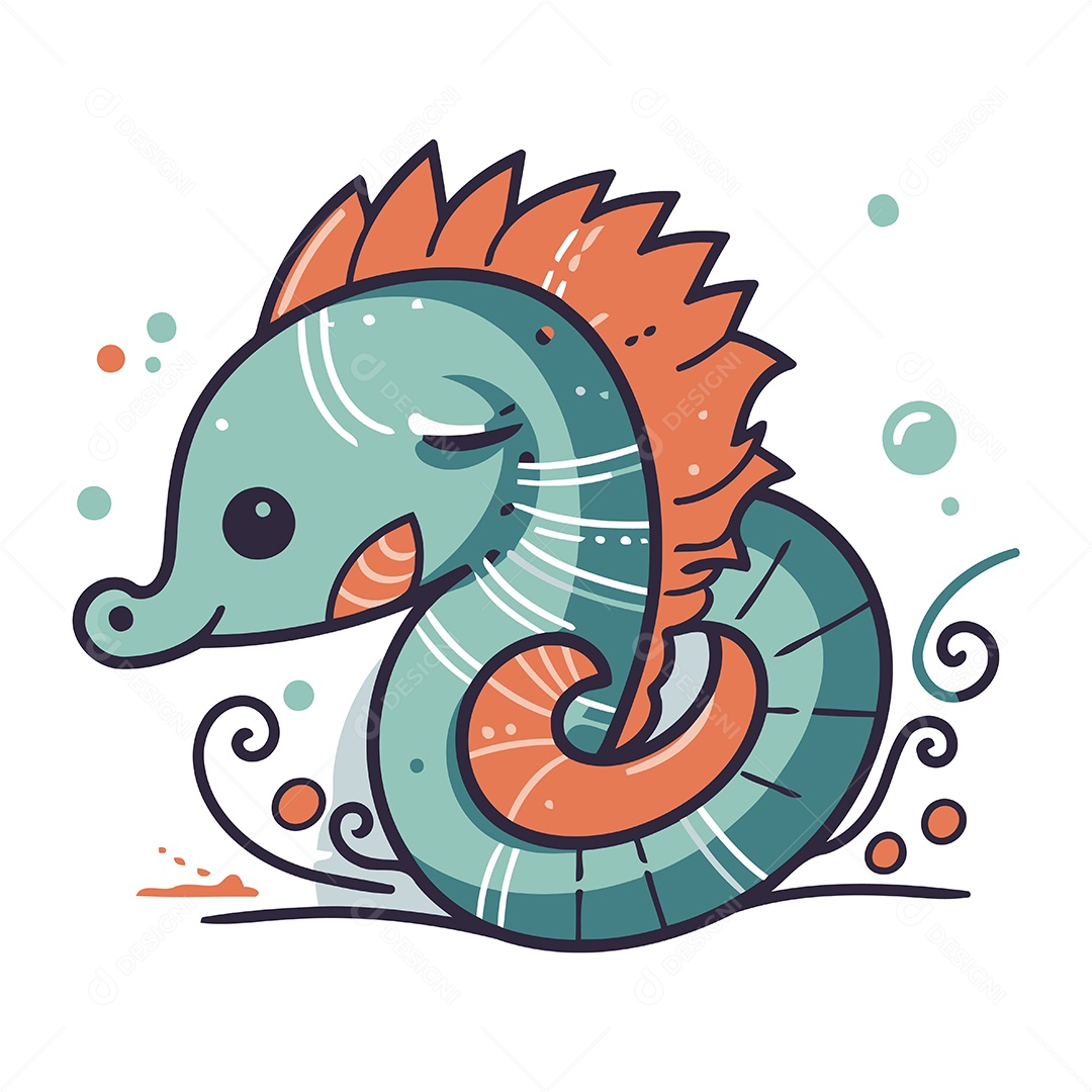 Cavalo Marinho de Desenho Animado Ilustração Vetor EPS