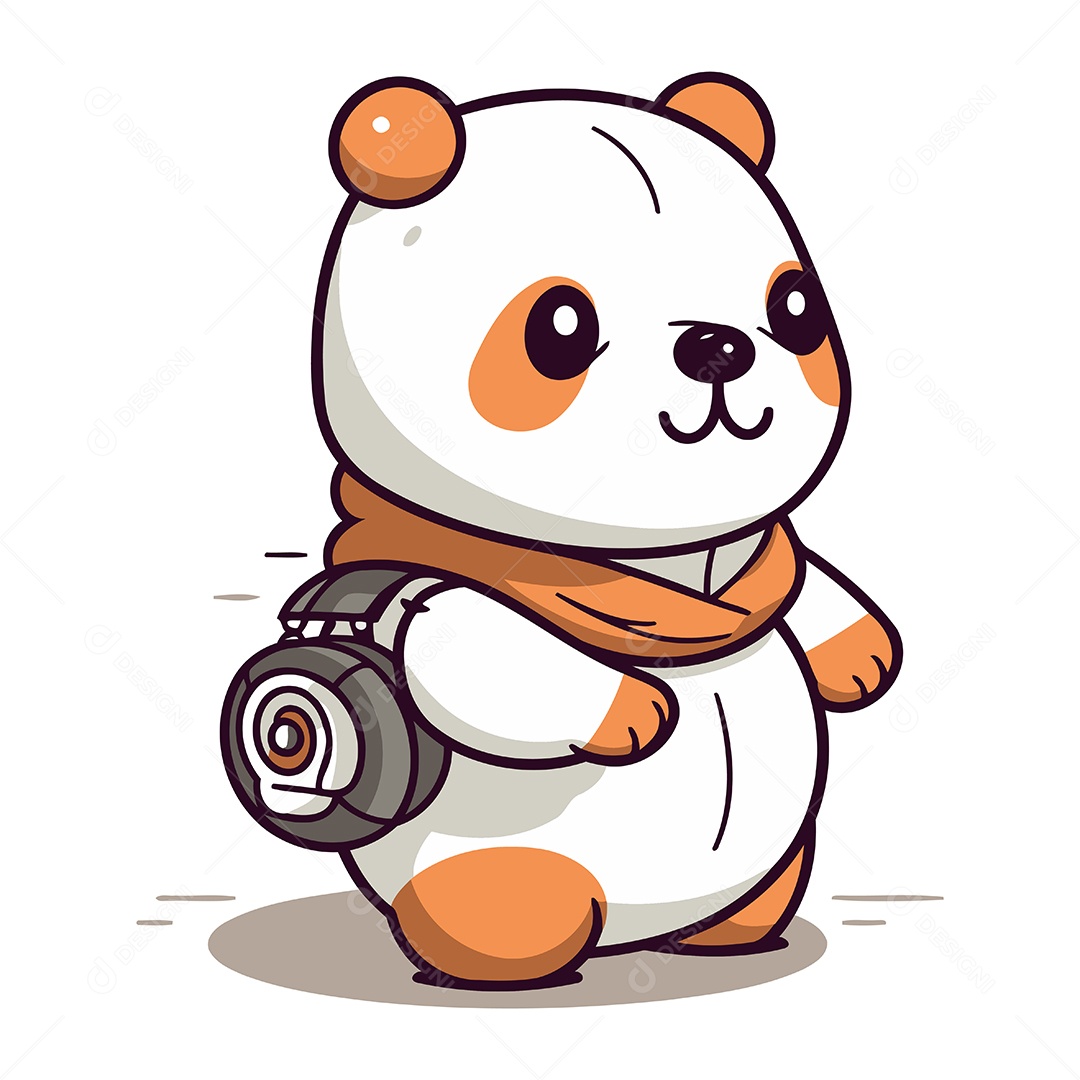 Panda Fofo com Cachecol e Câmera Ilustração Vetor EPS
