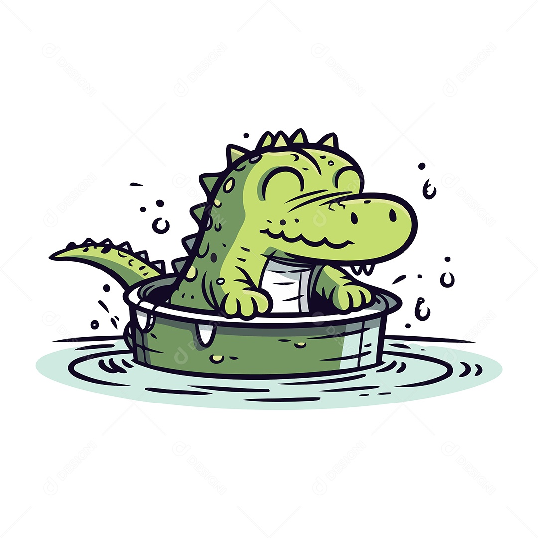 Crocodilo Fofo em uma Tigela Ilustração Vetor EPS