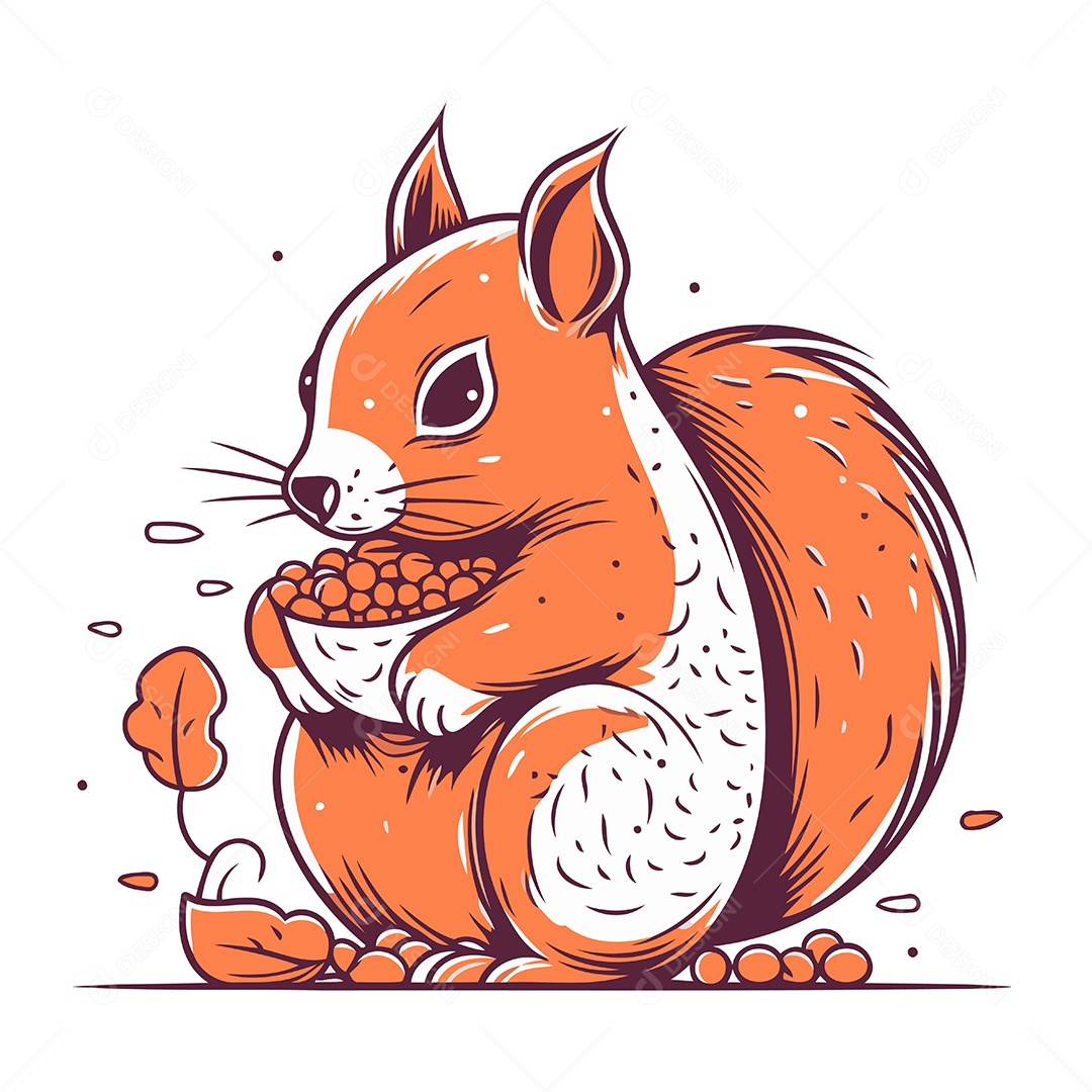 Esquilo Sentado no Chão Comendo Ilustração Vetor EPS