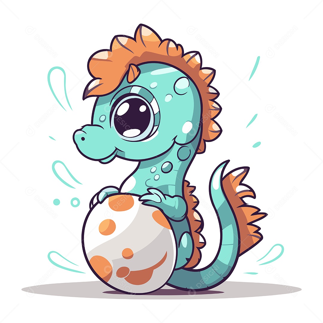 Cavalo Marinho Fofo com um Ovo Ilustração Vetor EPS