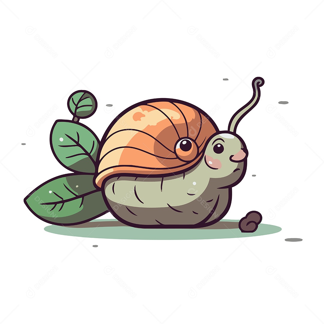 Caracol de Desenho Animado com Folhas Ilustração Vetor EPS