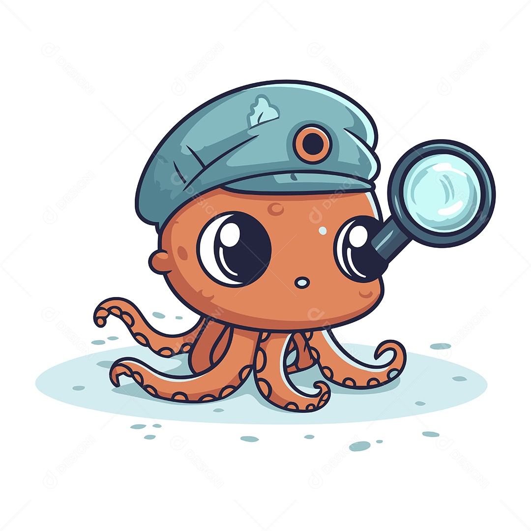 Polvo com Chapéu e Lupa Ilustração Vetor EPS