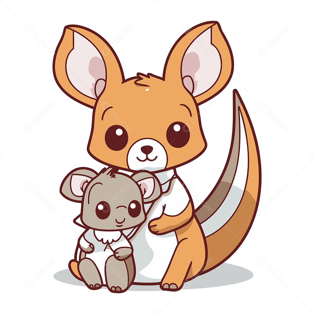 Canguru e Filhote de Desenho Animado Ilustração Vetor EPS