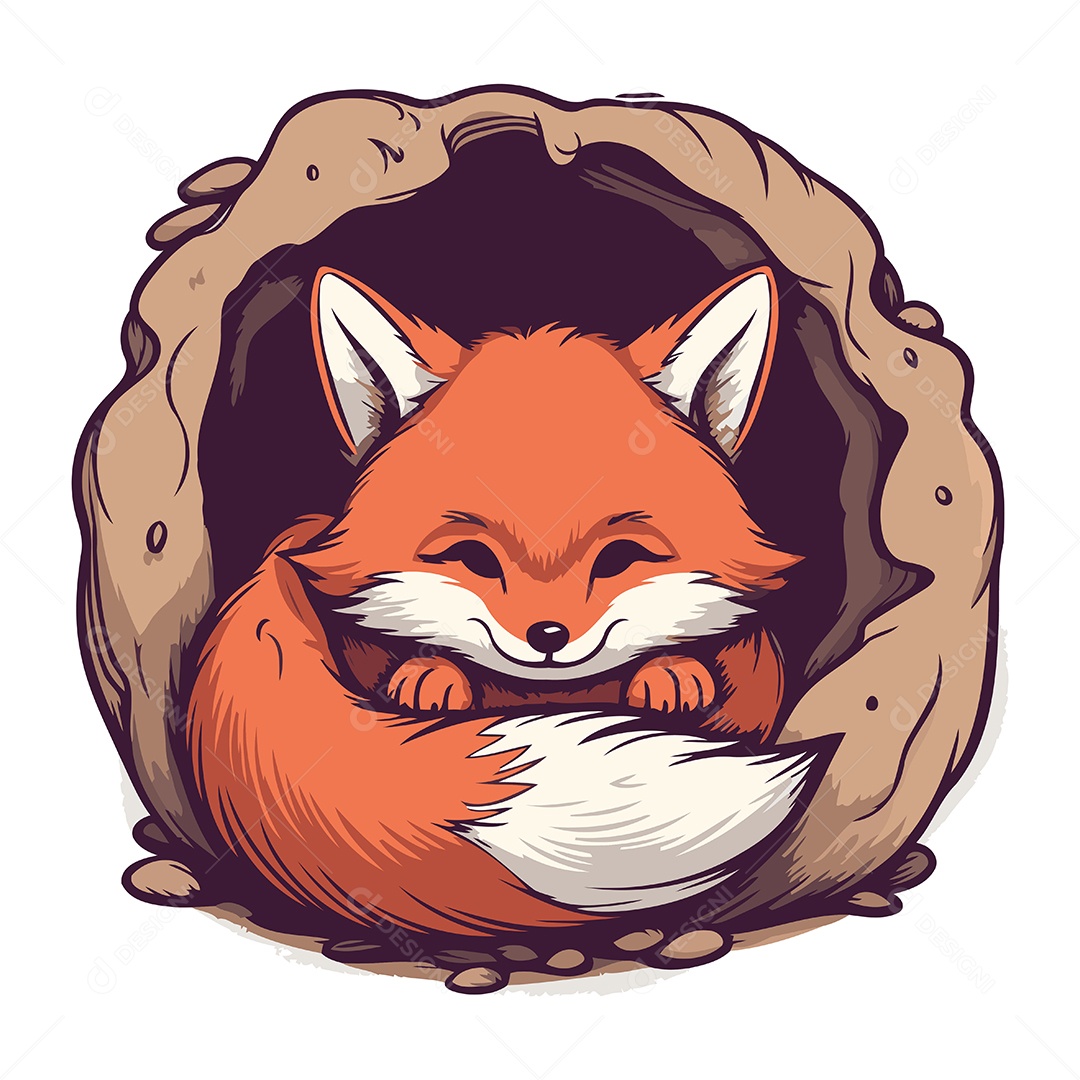Raposa Fofa de Desenho Animado em uma Toca Ilustração Vetor EPS