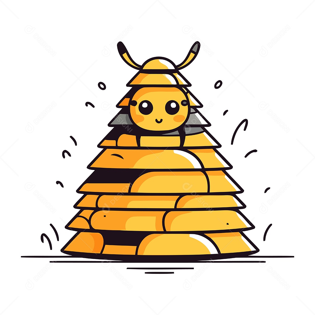 Abelha Fofa em uma Pilha de Moedas de Ouro Ilustração Vetor EPS
