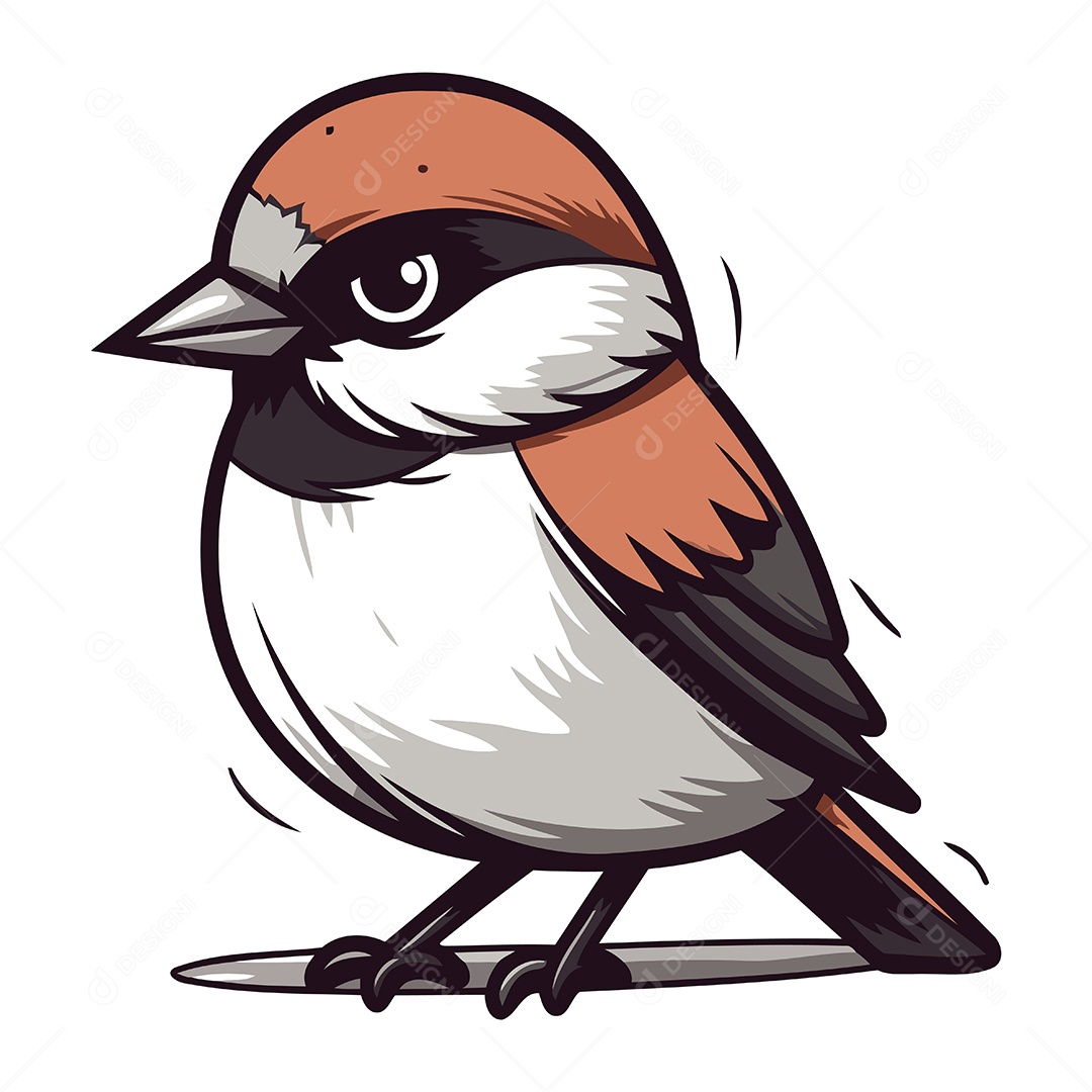 Pássaro Pardal de Desenho Animado Ilustração Vetor EPS