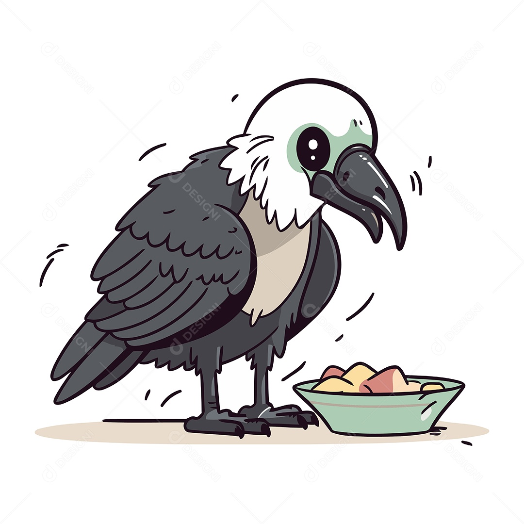 Pássaro Comendo Comida em uma Tigela Ilustração Vetor EPS