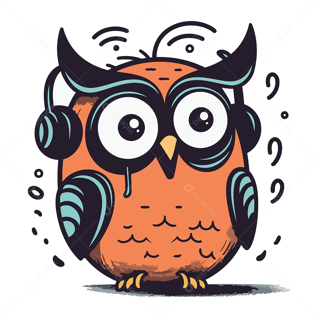 Coruja com Fones de Ouvido Ilustração Vetor EPS