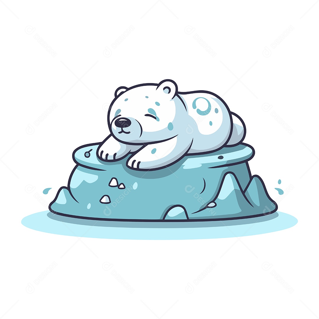 Urso Polar Fofo Dormindo em um Bloco de Gelo Ilustração Vetor EPS