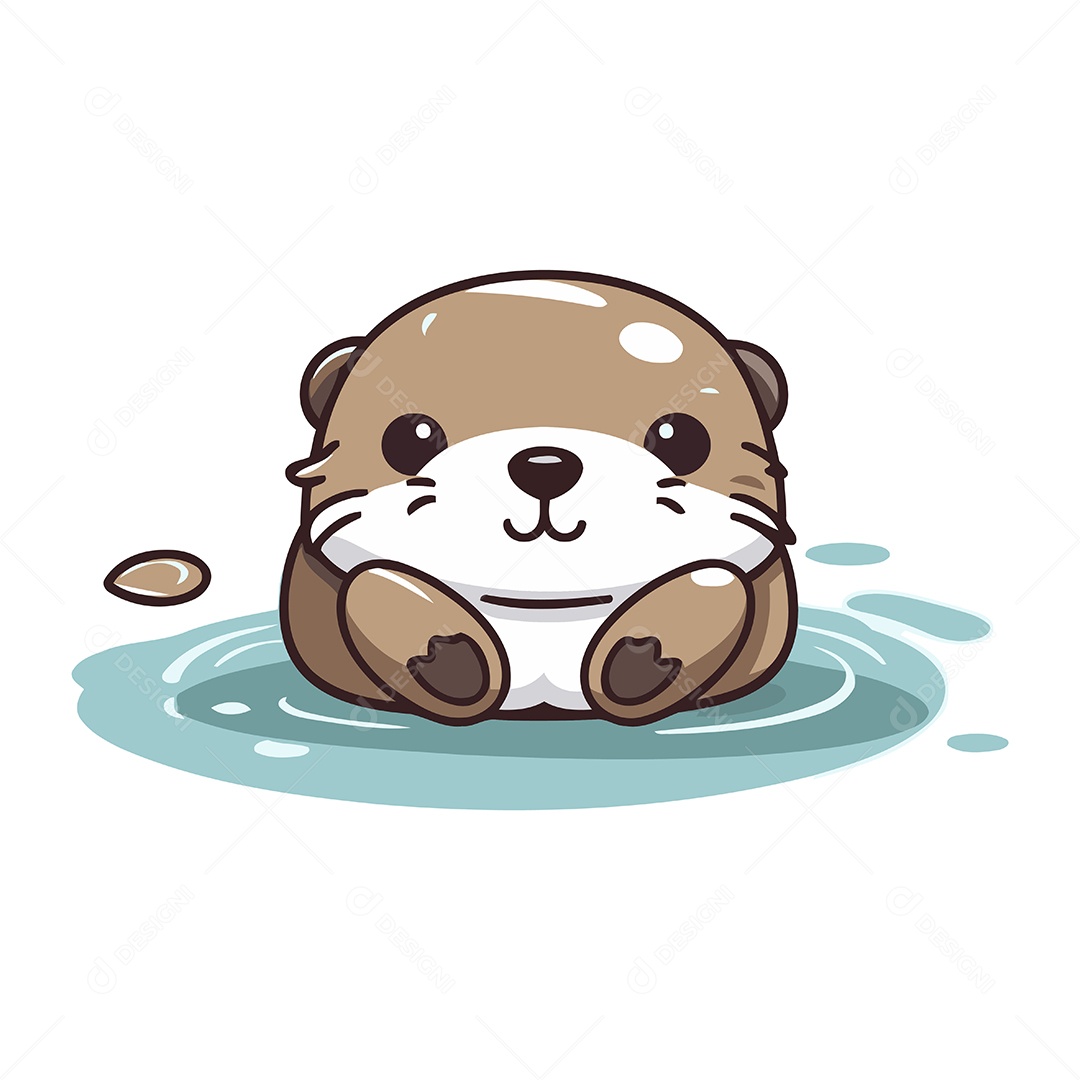 Lontra Fofa na Água de Desenho Animado Ilustração Vetor EPS