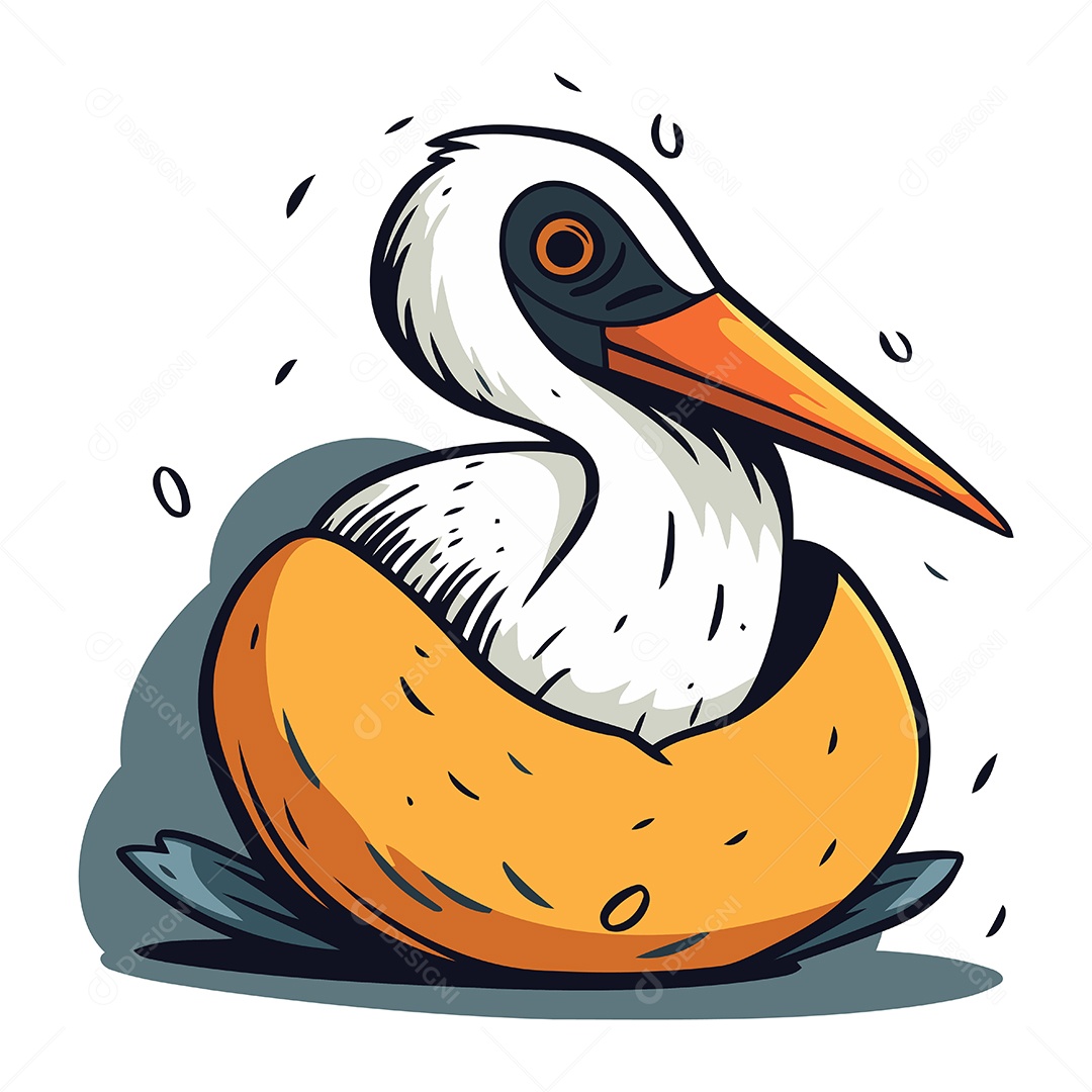 Cegonha Fofa Sentada em um Ninho Ilustração Vetor EPS