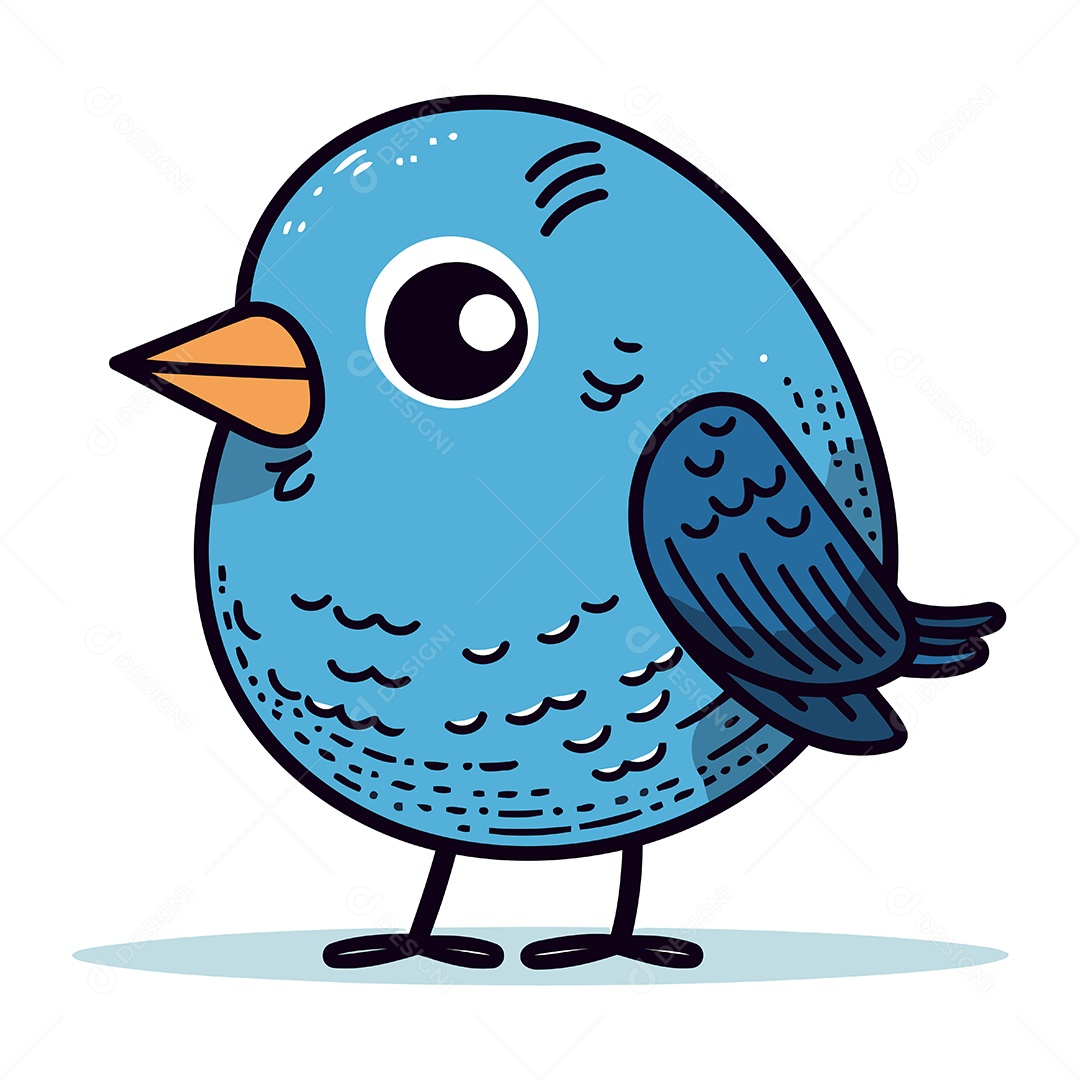 Pássaro Azul Fofo de Desenho Animado Ilustração Vetor EPS