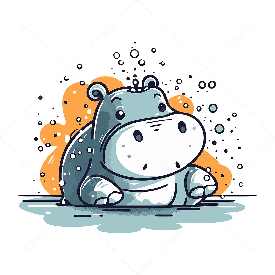 Hipopótamo Fofo de Desenho Animado Ilustração Vetor EPS