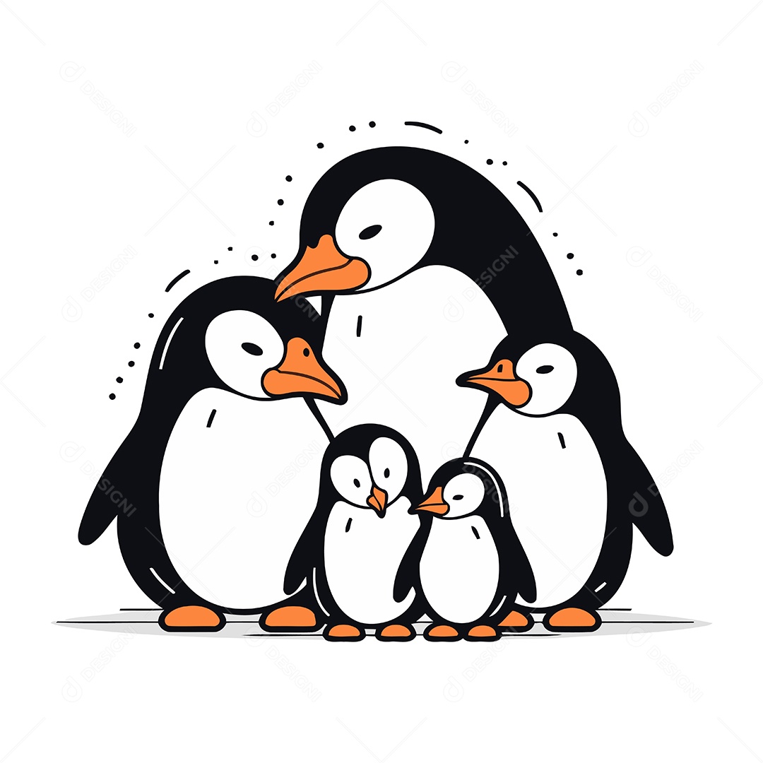 Família de Pinguins Desenho Animado Ilustração Vetor EPS