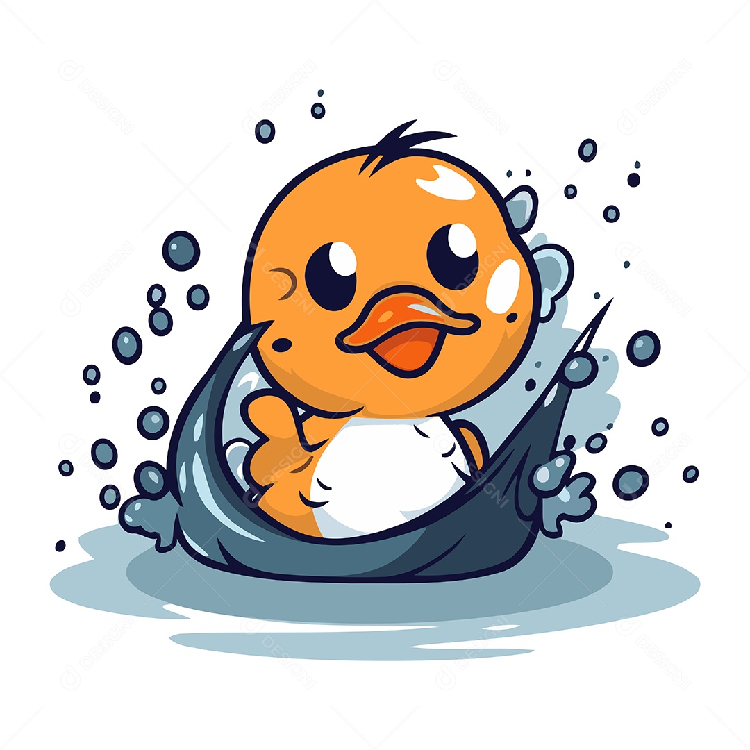 Pato Fofo de Desenho Animado Ilustração Vetor EPS