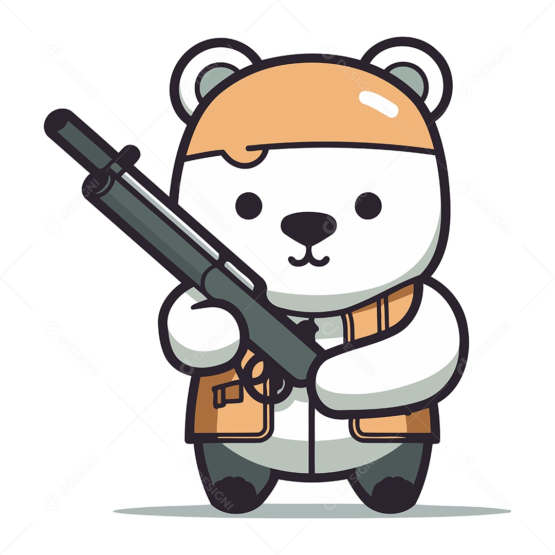 Urso Polar de Desenho Animado com Rifle Ilustração Vetor EPS