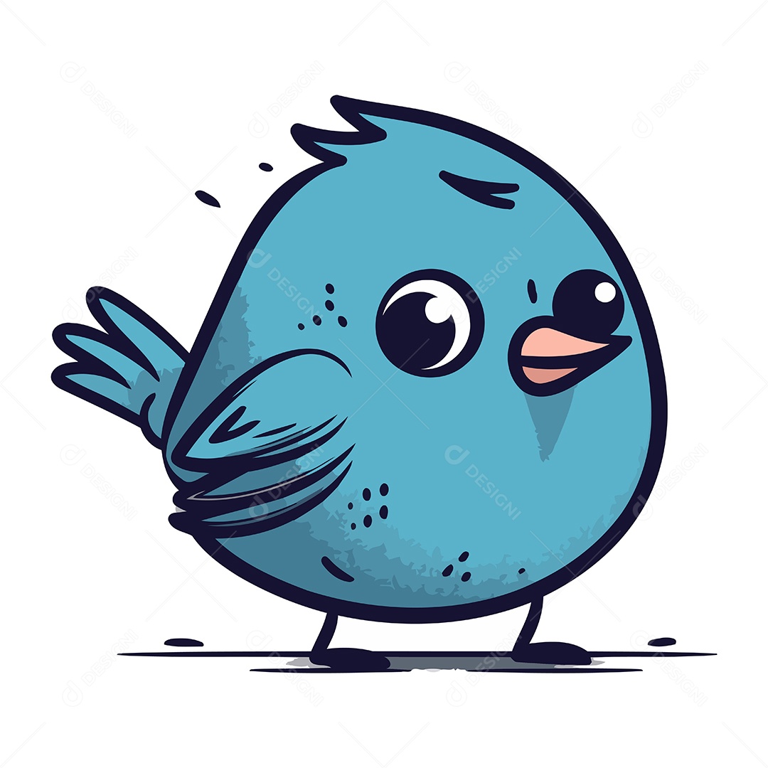 Pássaro Azul Fofo de Desenho Animado Ilustração Vetor EPS