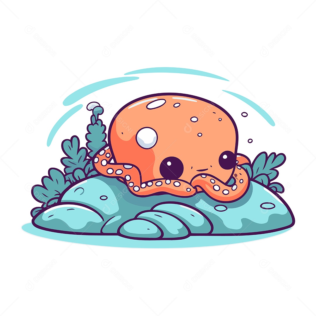 Polvo de Desenho Animado na Rocha Ilustração Vetor EPS