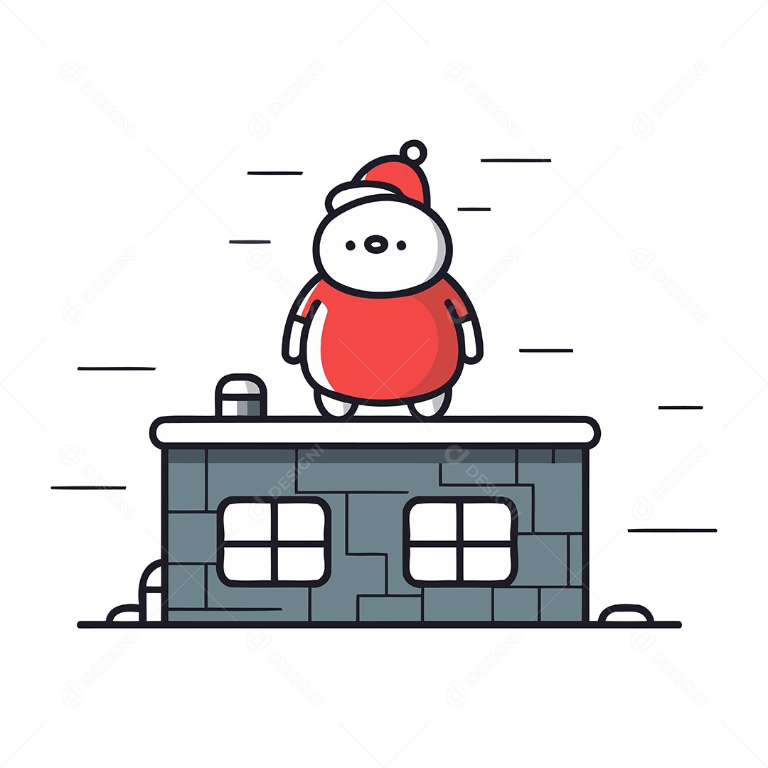 Papai Noel no Telhado da Casa Desenho Animado Ilustração Vetor EPS