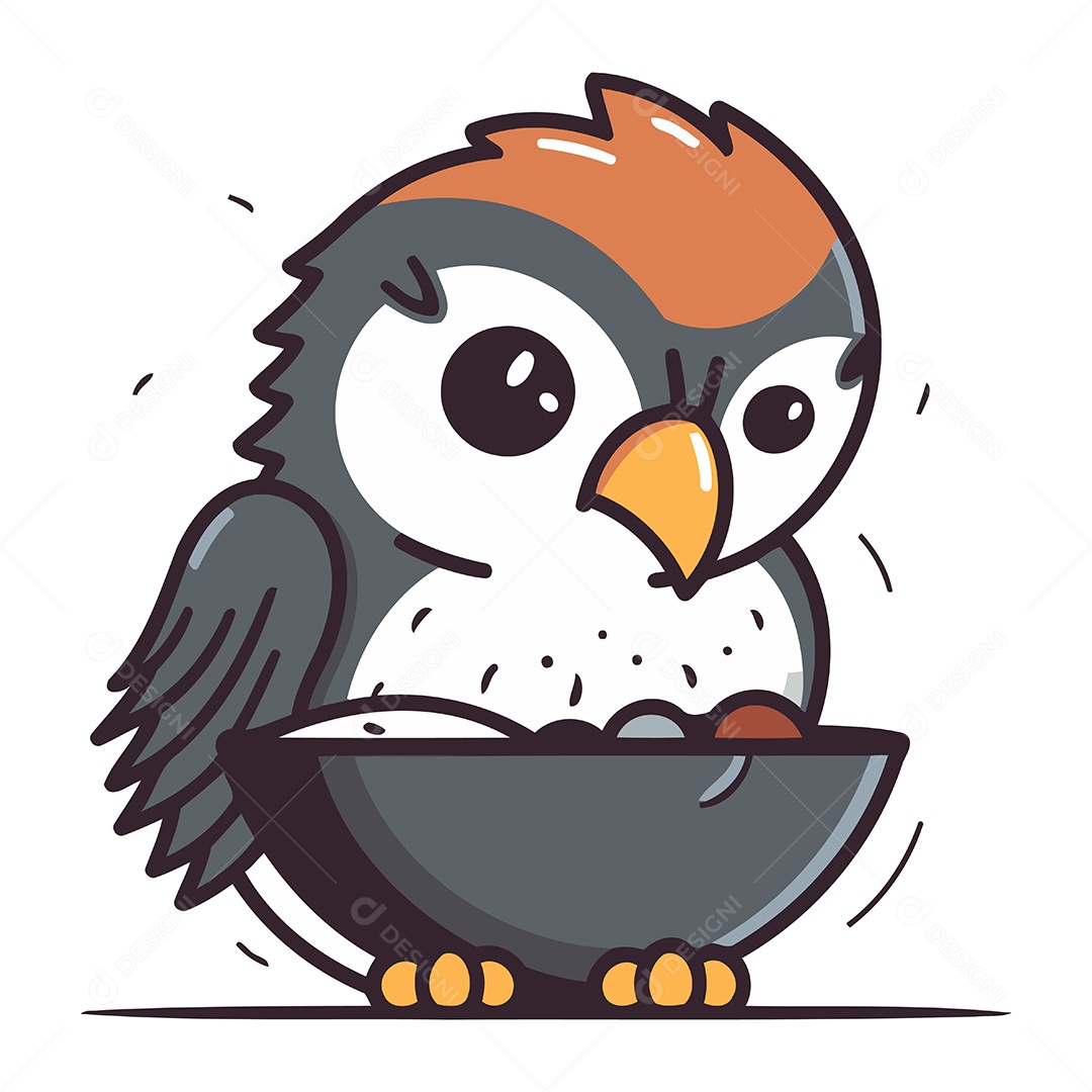 Pássaro com uma Tigela de Comida Ilustração Vetor EPS
