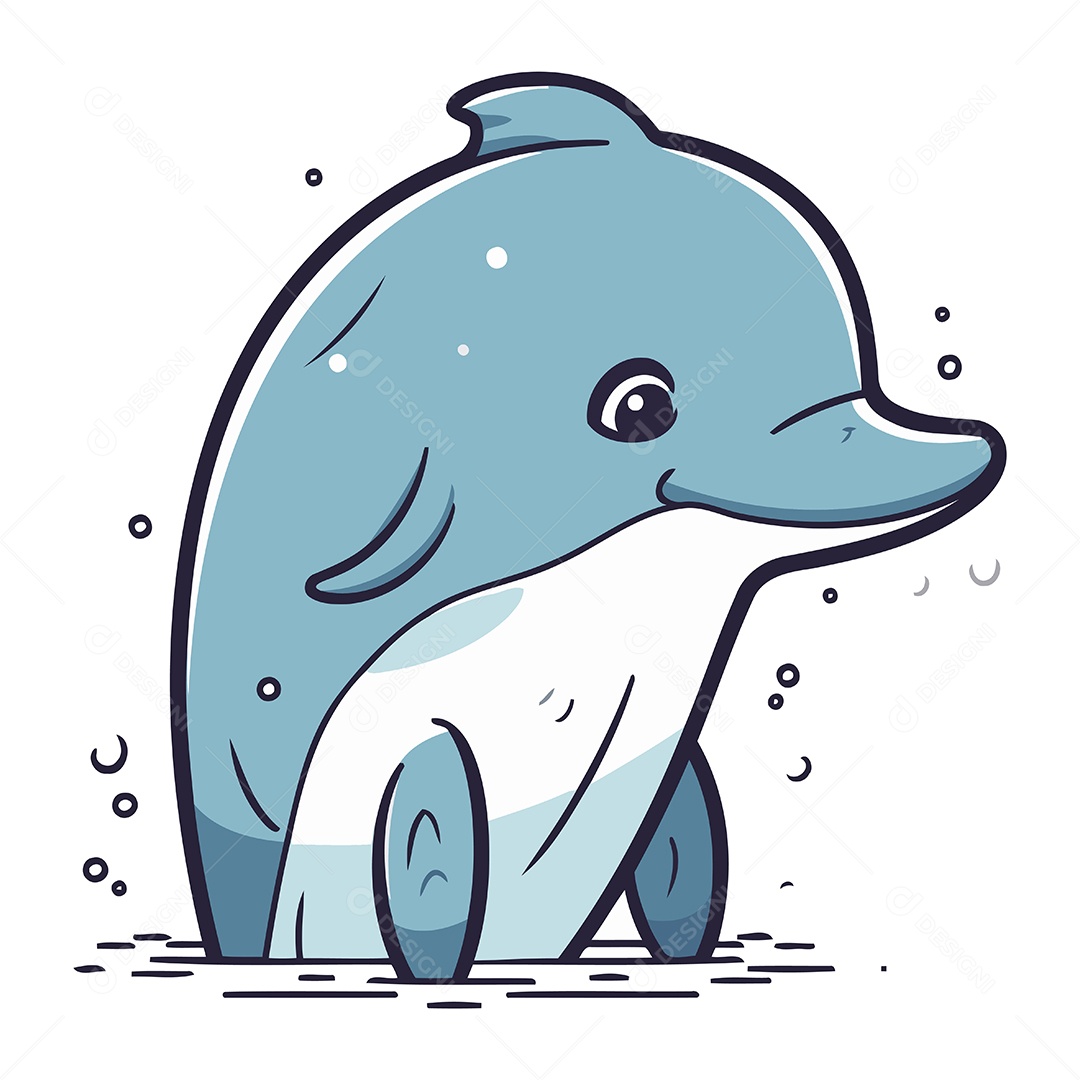 Golfinho Fofo de Desenho Animado Ilustração Vetor EPS