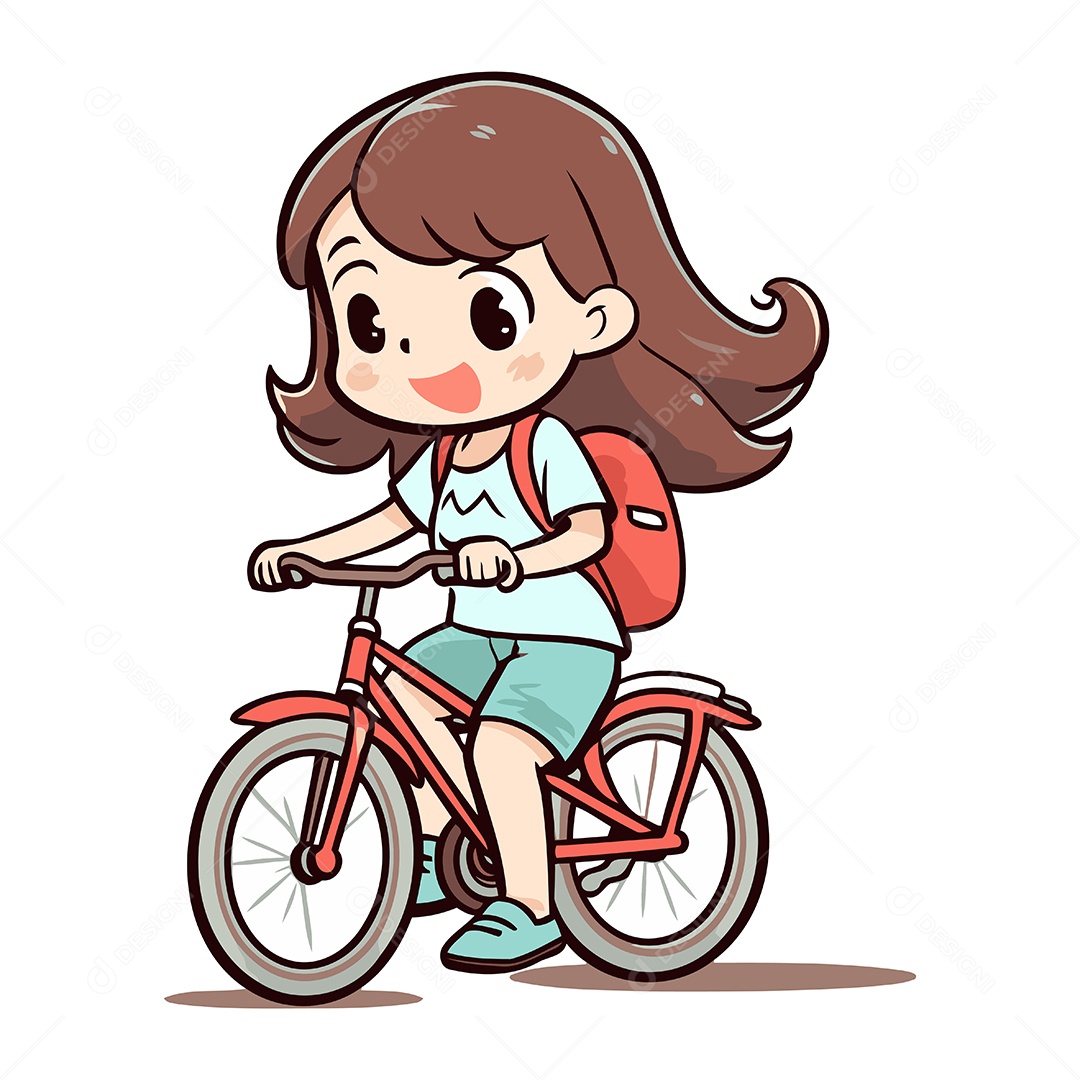 Garotinha Fofa Andando de Bicicleta Ilustração Vetor EPS