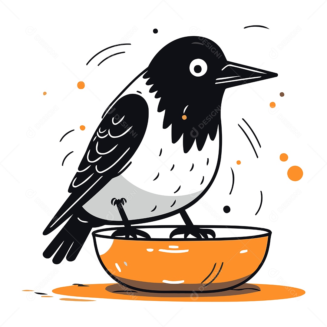Corvo Comendo em uma Tigela Ilustração Vetor EPS