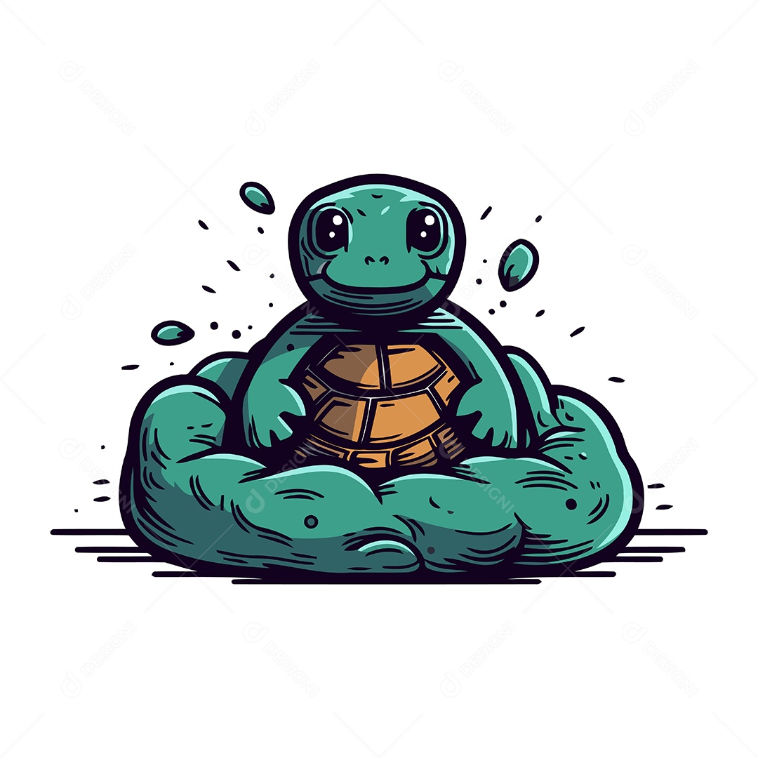 Tartaruga Fofa na Piscina de Desenho Animado Ilustração Vetor EPS