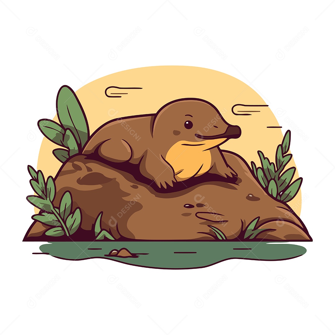 Lontra Fofa de Desenho Animado Ilustração Vetor EPS