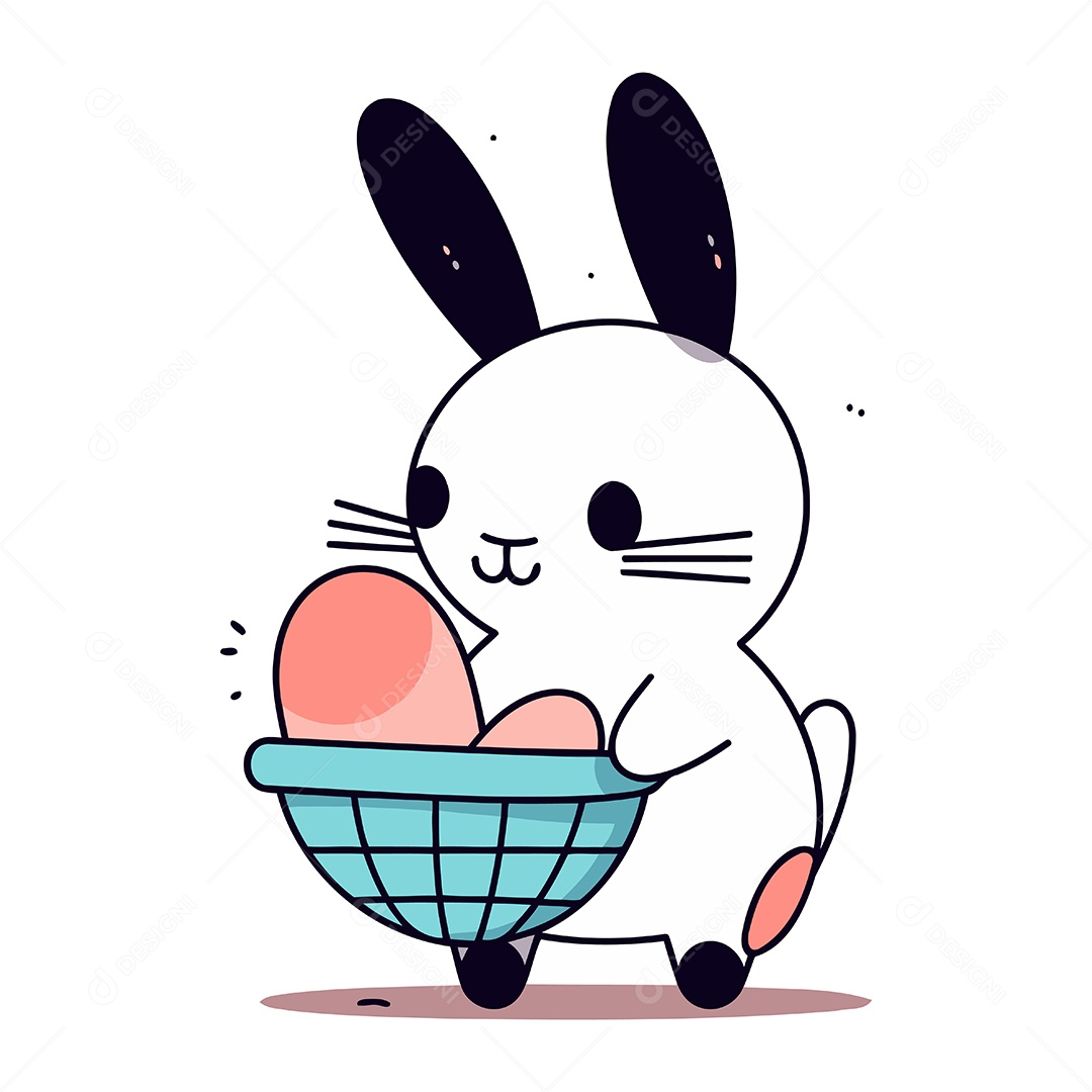 Coelhinho Fofo Segurando uma Cesta de Ovos Ilustração Vetor EPS