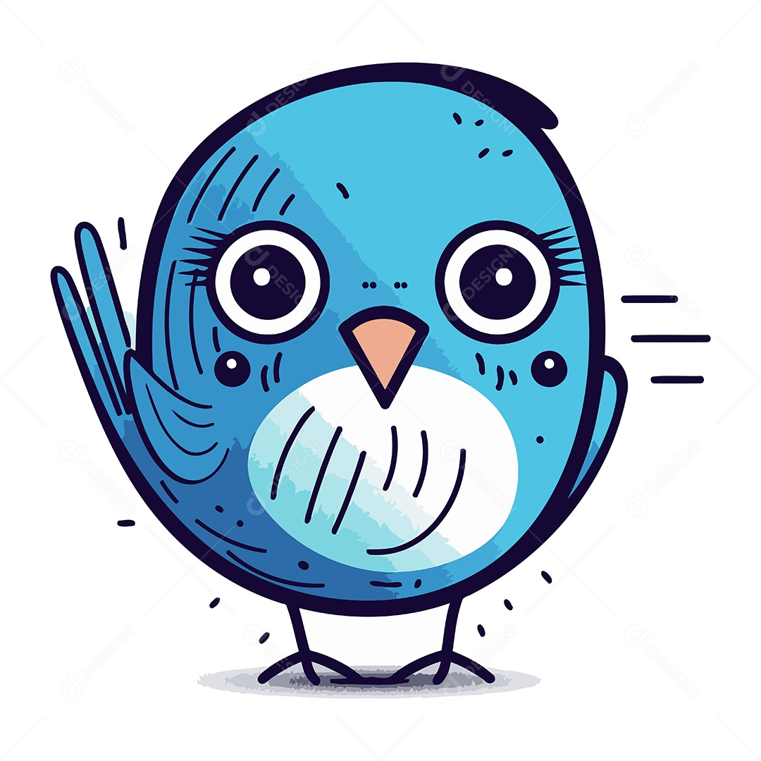 Pássaro Azul Fofo de Desenho Animado Ilustração Vetor EPS