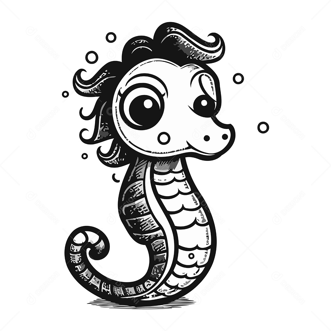 Cavalo Marinho de Desenho Animado Ilustração Vetor EPS