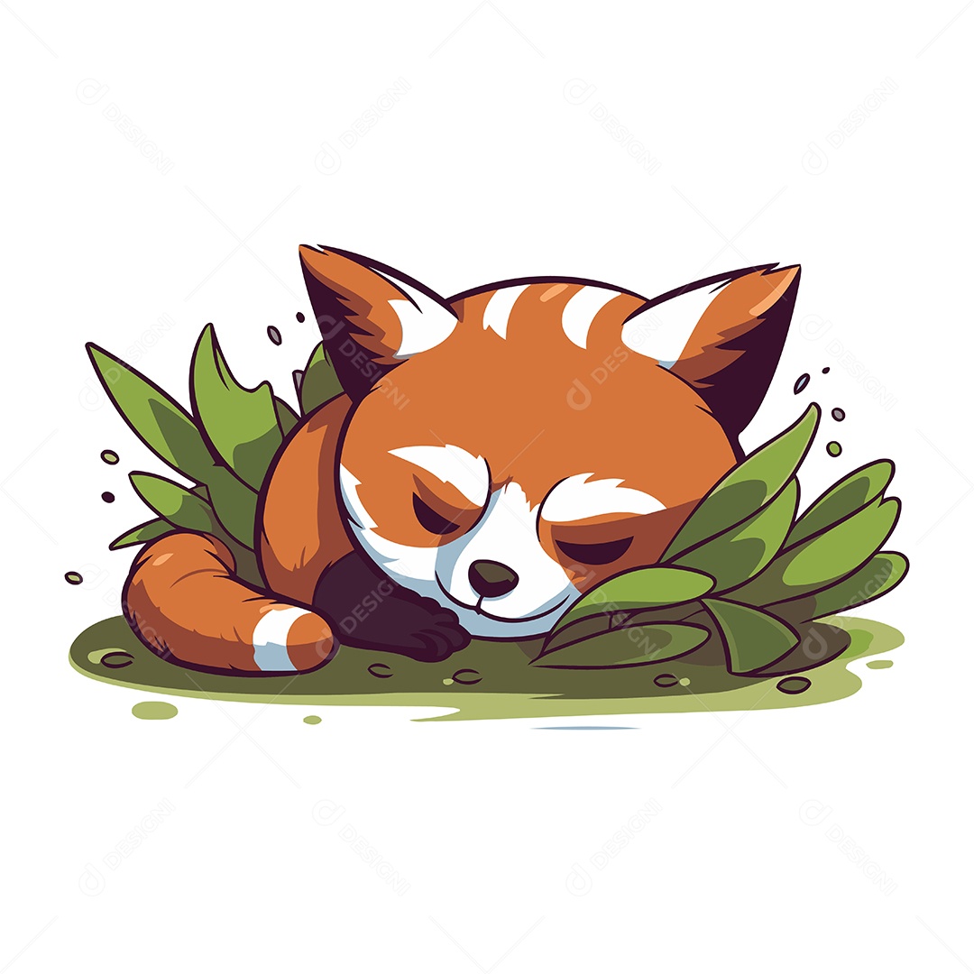 Panda Vermelho Dormindo na Grama Ilustração Vetor EPS