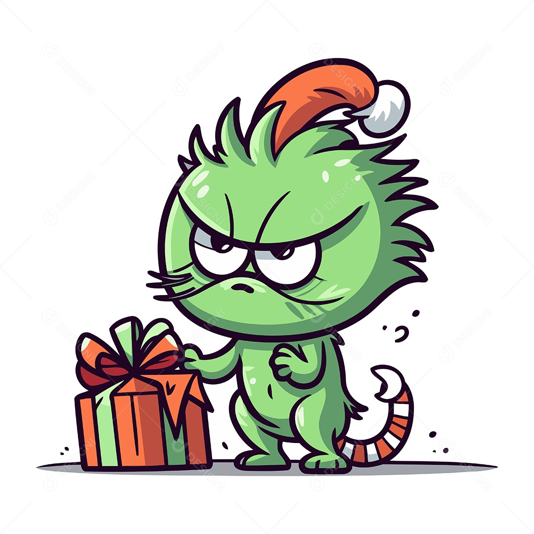 Monstro Engraçado com Presente de Natal Ilustração Vetor EPS