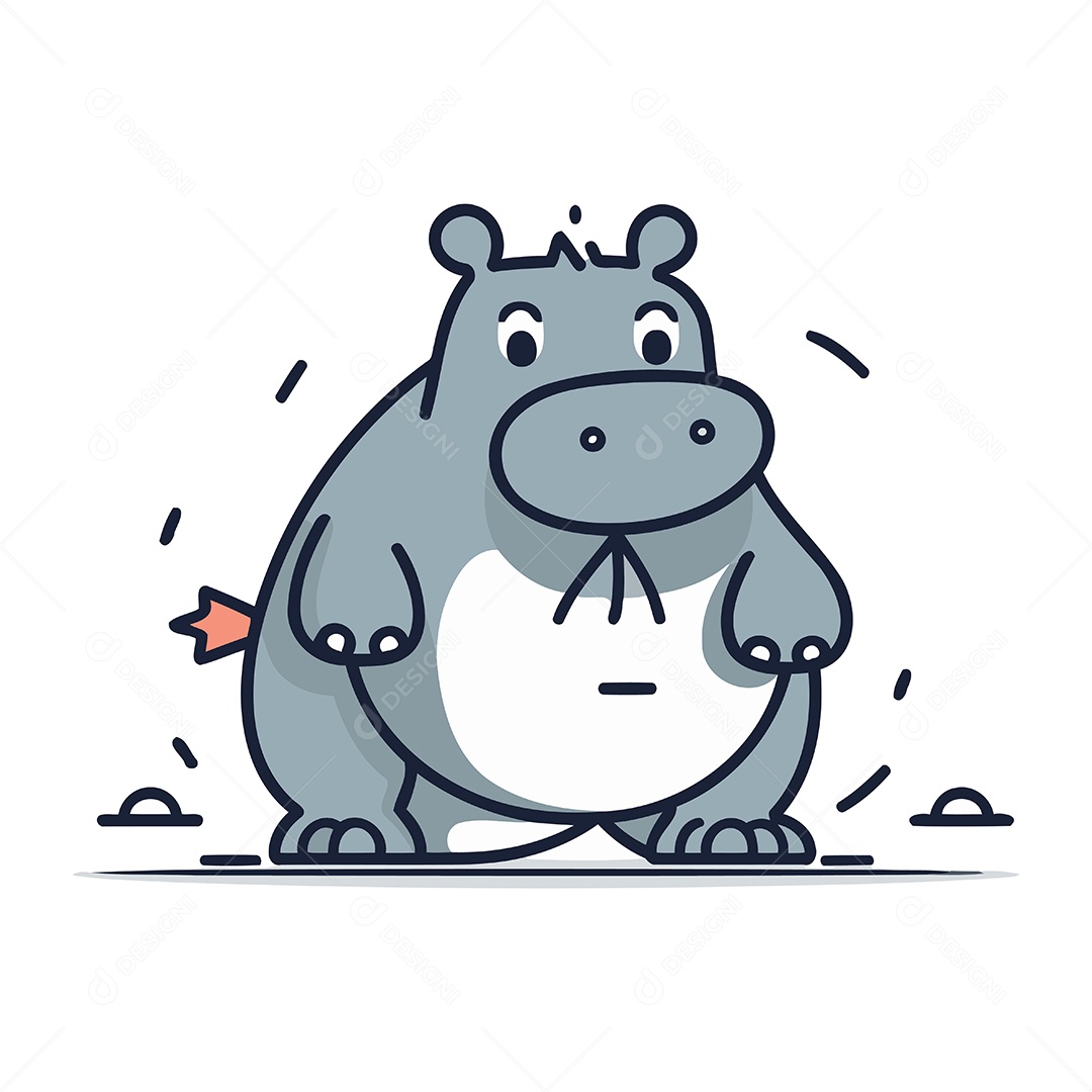 Hipopótamo Fofo de Desenho Animado Ilustração Vetor EPS