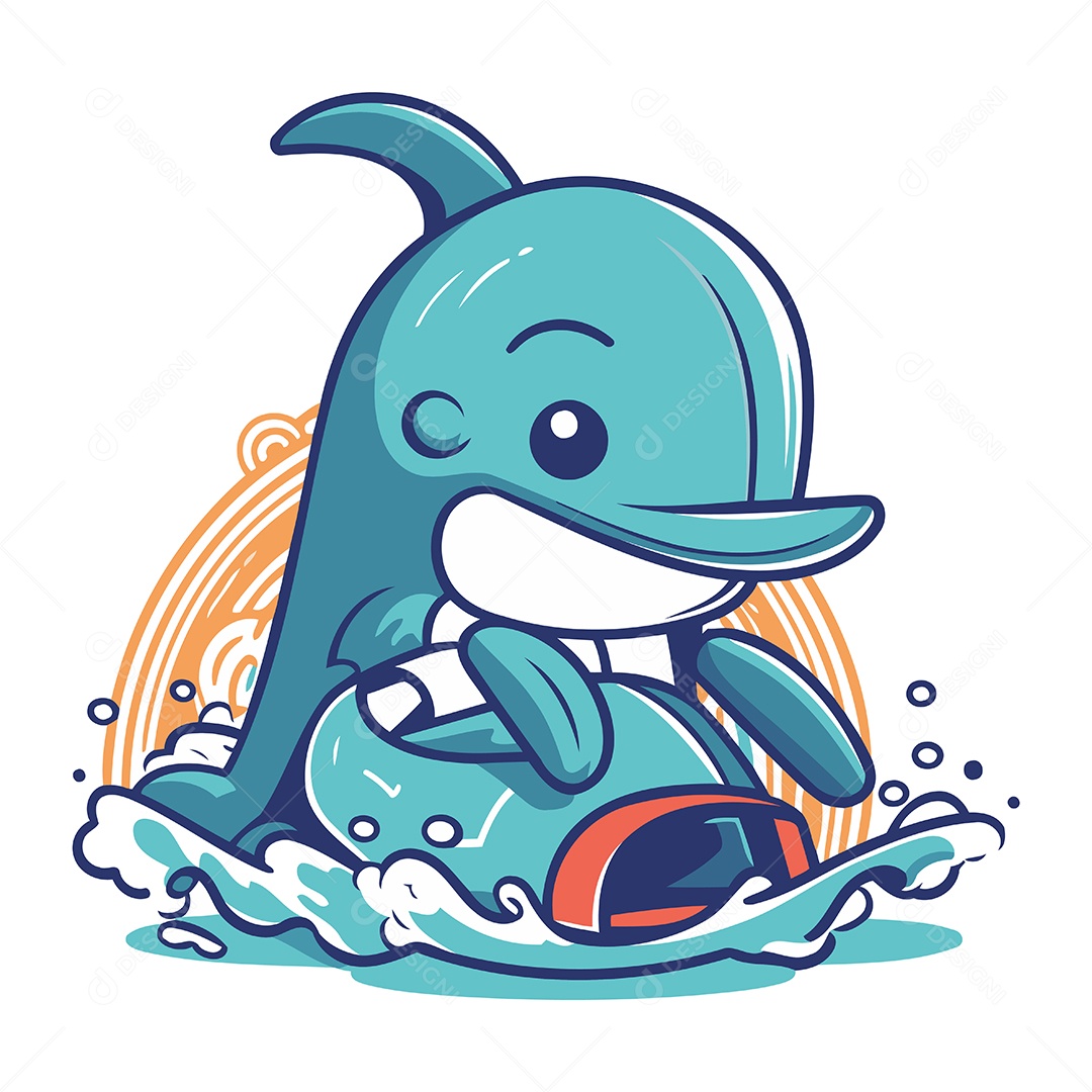 Baleia Fofa de Desenho Animado Ilustração Vetor EPS