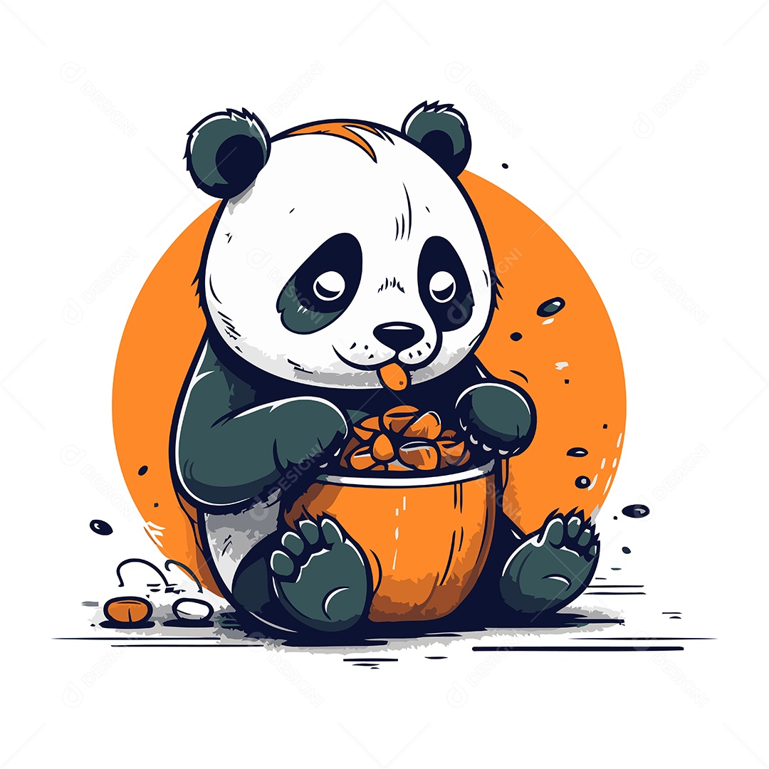 Panda Fofo com uma Panela de Comida Ilustração Vetor EPS
