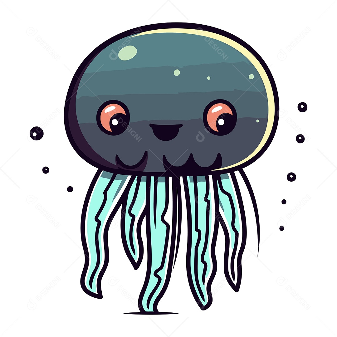 Água Viva Fofa de Desenho Animado Ilustração Vetor EPS