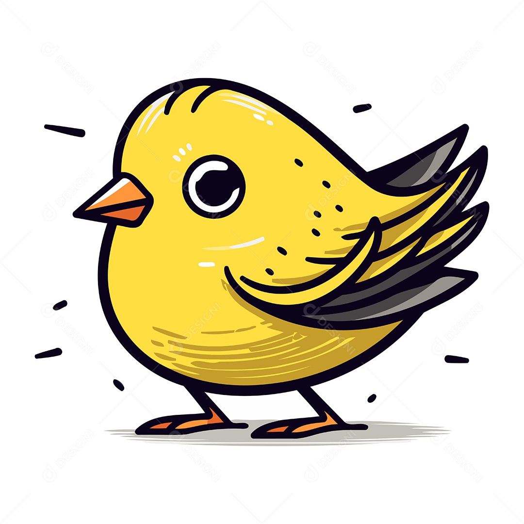 Passarinho Amarelo Fofo Ilustração Vetor EPS