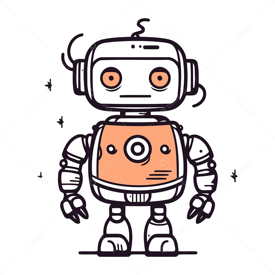 Robô Fofo de Desenho Animado Ilustração Vetor EPS