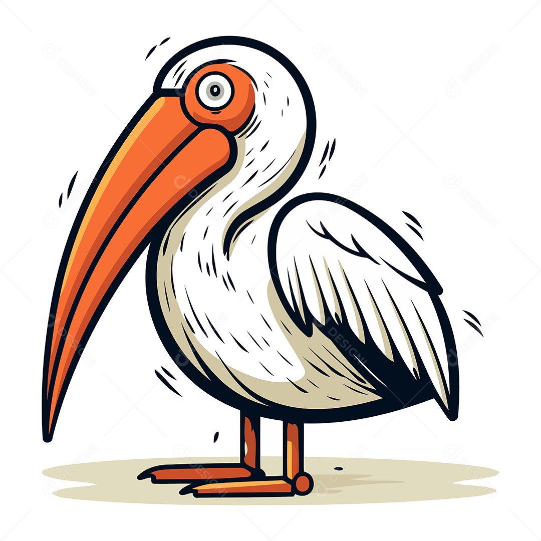 Pelicano de Desenho Animado Ilustração Vetor EPS