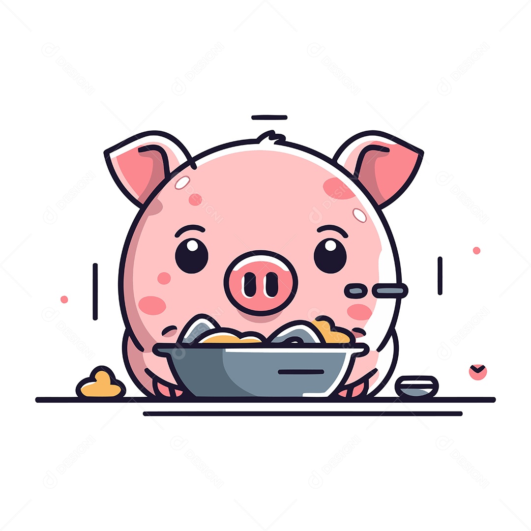 Porquinho Fofo Comendo de Desenho Animado Ilustração Vetor EPS