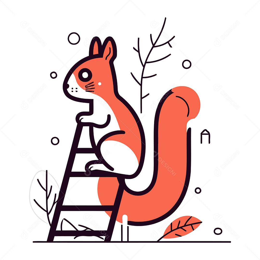 Esquilo Subindo uma Escada Desenho Animado Ilustração Vetor EPS