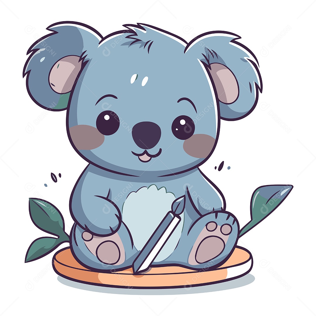 Coala Fofo Sentado em um Prato Ilustração Vetor EPS