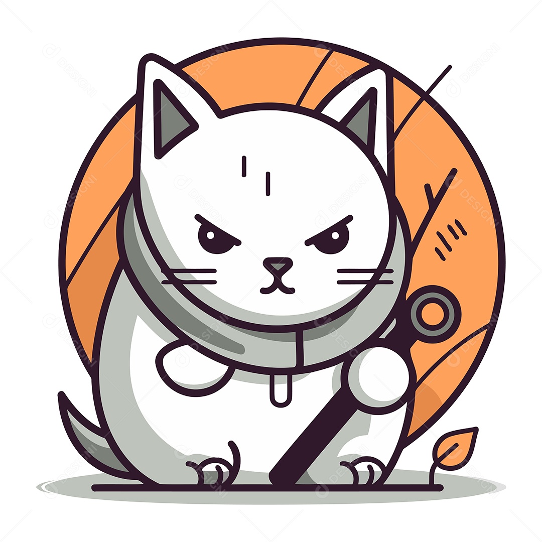 Gato de Desenho Animado com Chave Inglesa Ilustração Vetor EPS