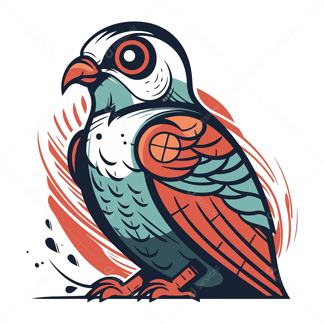 Coruja Fofa com Bico Vermelho Ilustração Vetor EPS