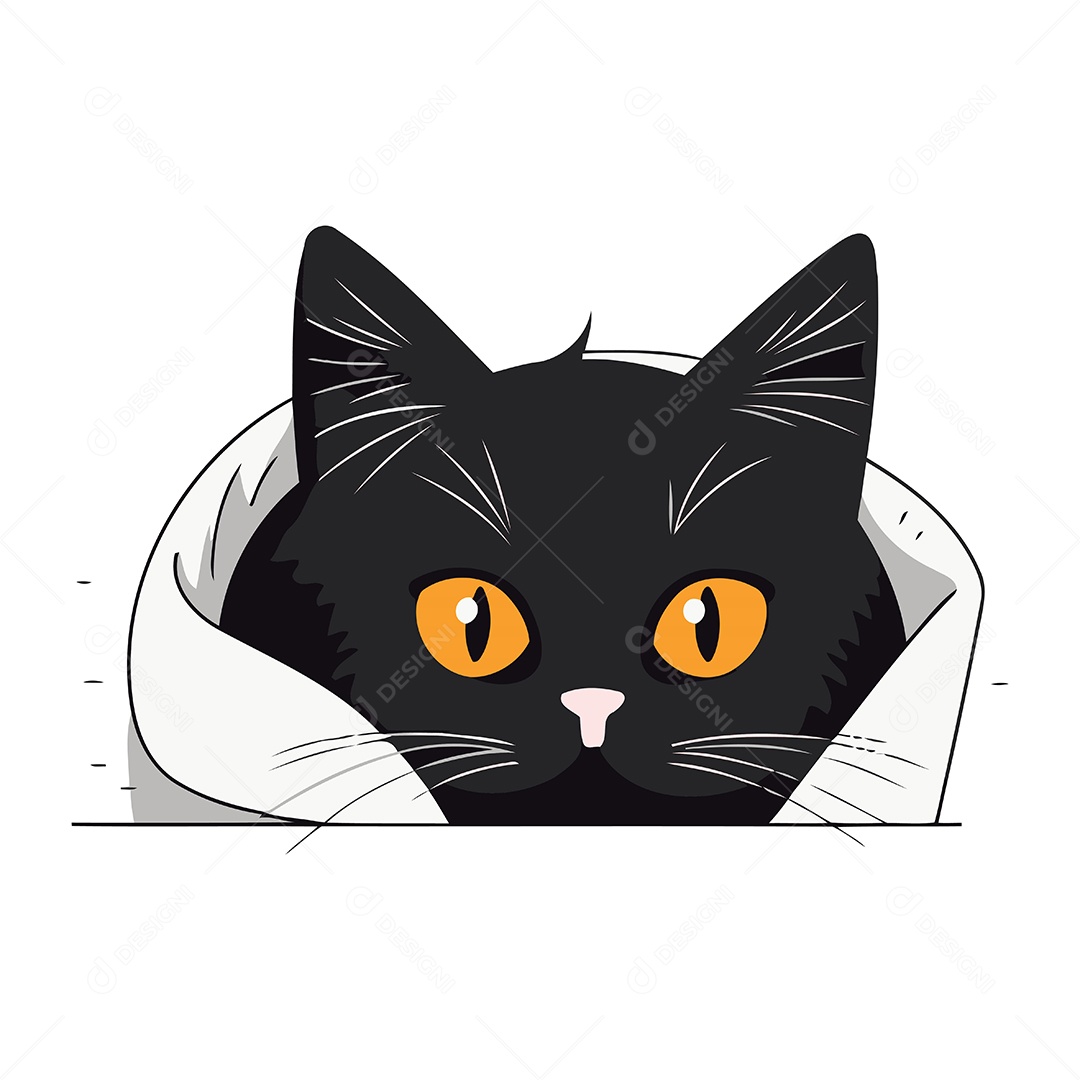 Gato Preto Fofo na Cama de Desenho Animado Ilustração Vetor EPS