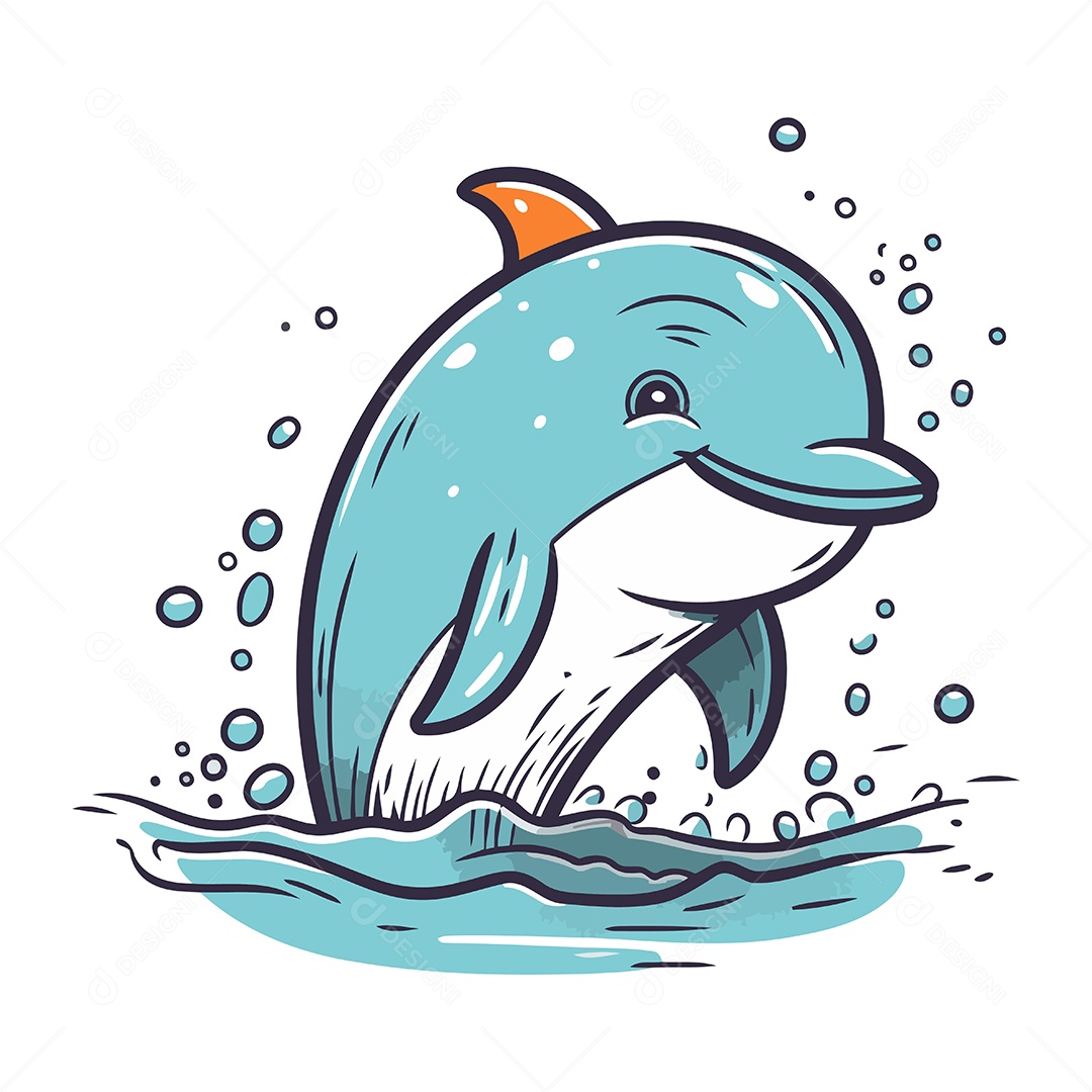 Golfinho de Desenho Animado Ilustração Vetor EPS